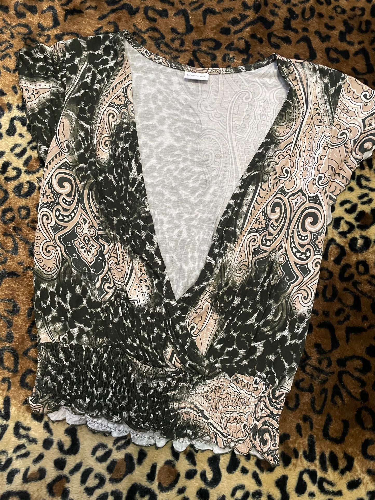 low cut animal print flowy top