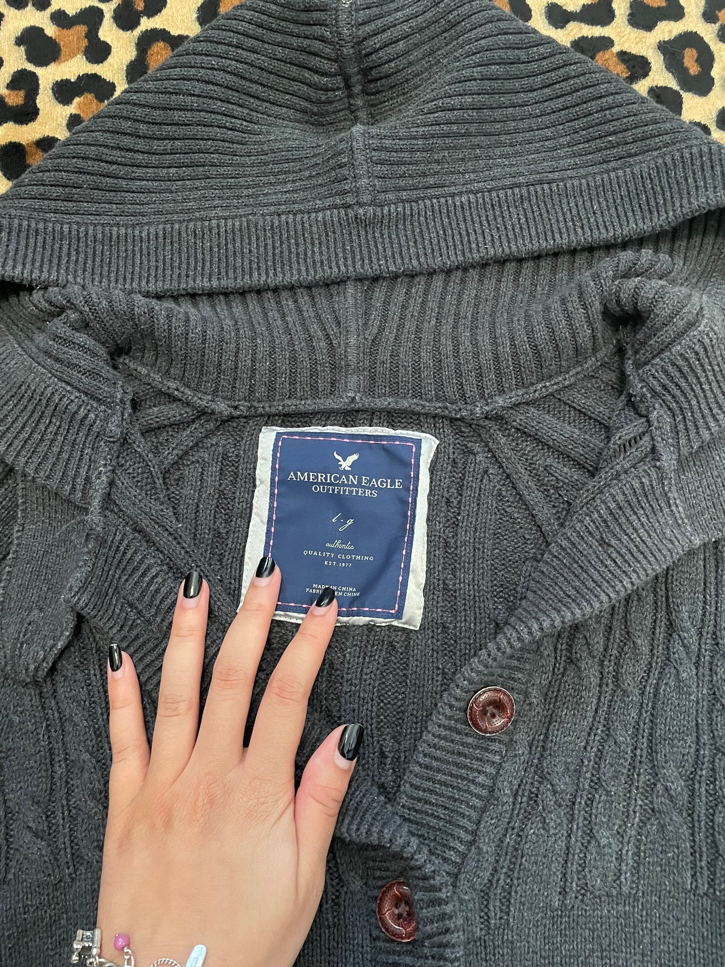 american eagle knit hooded cardigan