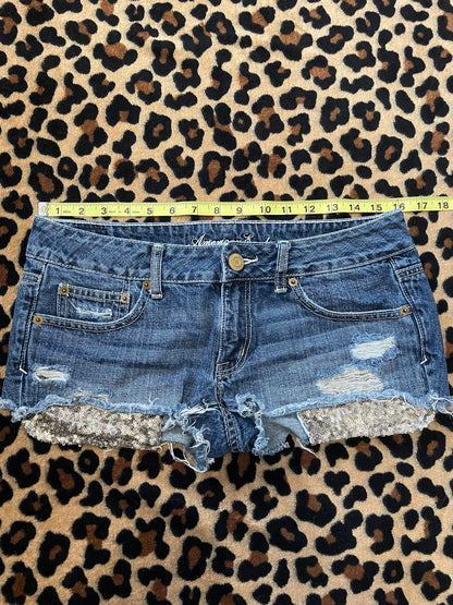 american eagle lowrise mini shorts w/ sequins pockets