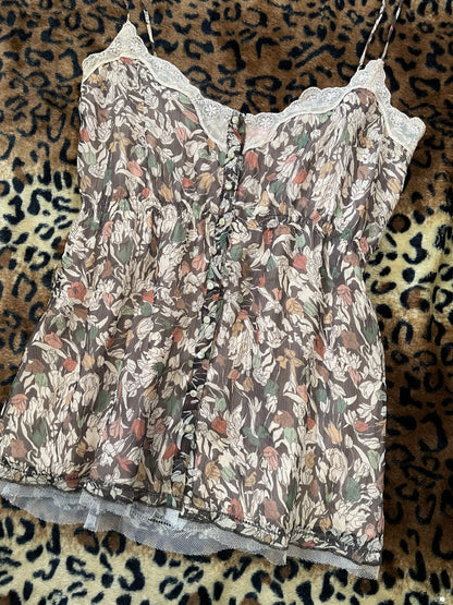 floral babydoll lace trim tank
