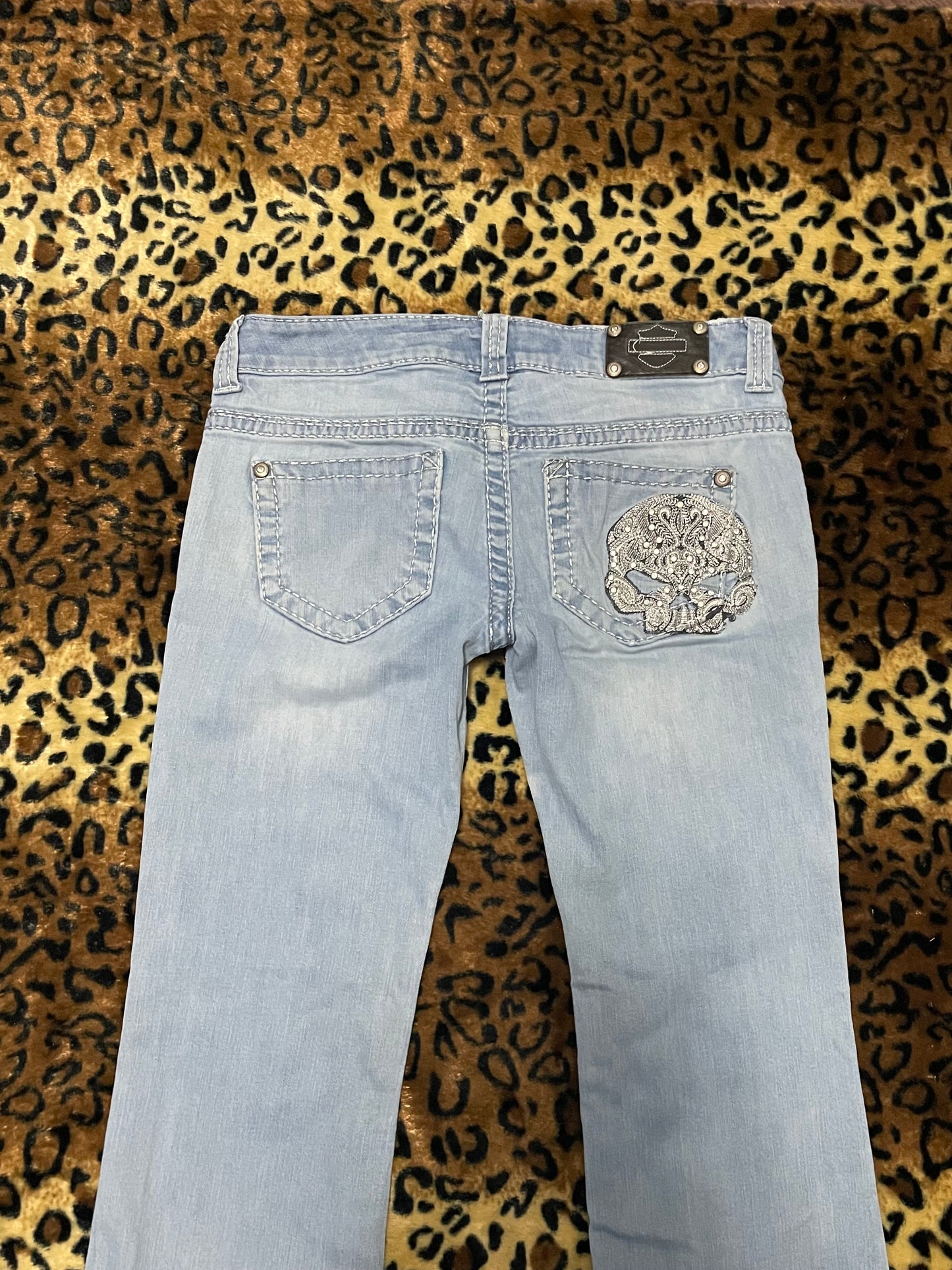 harley davidson skull lowrise flare jeans