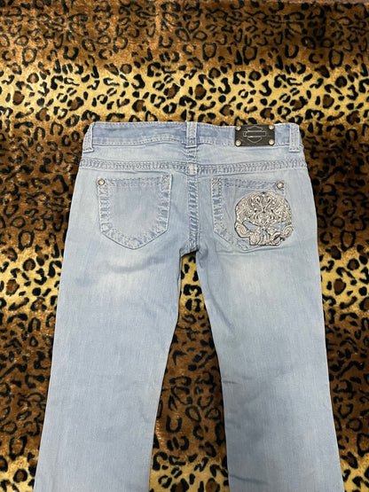 harley davidson skull lowrise flare jeans