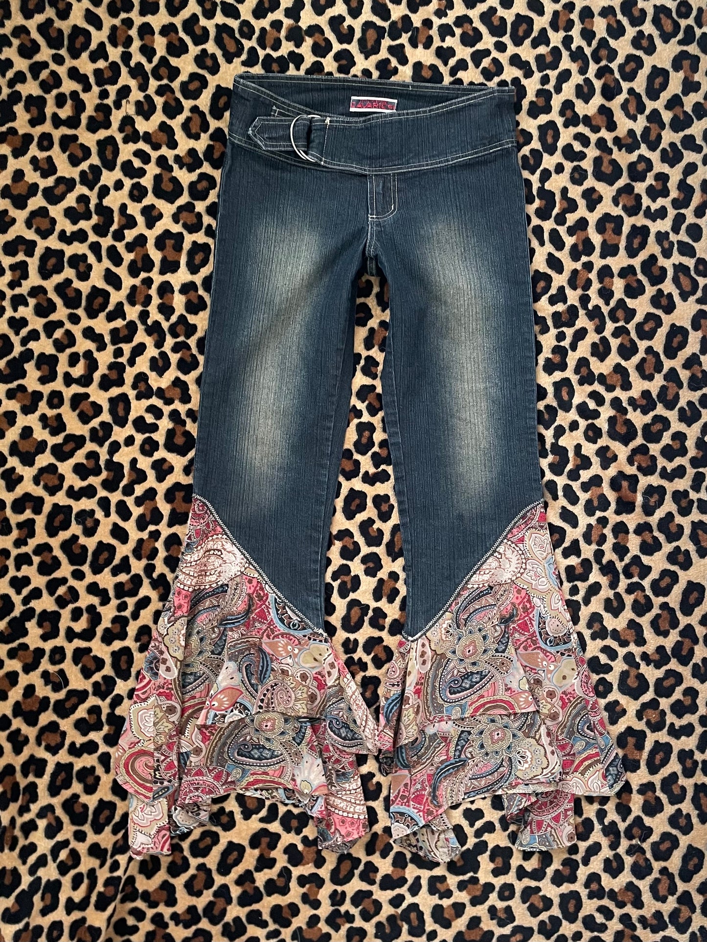 flowy paisley low rise denim pants