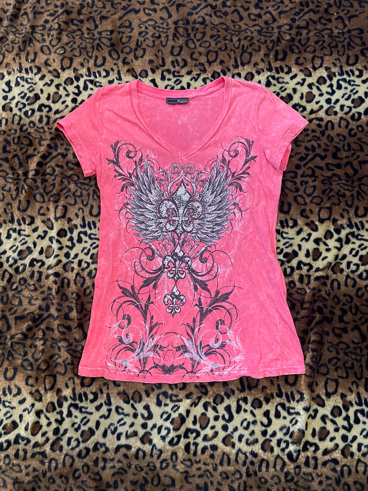 bedazzled cross angel wing tee