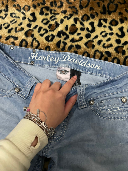 harley davidson skull lowrise flare jeans