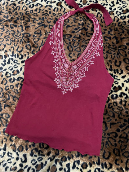 the limited embroidered halter top