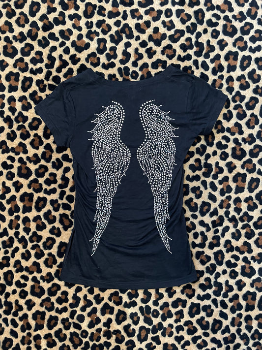 bedazzled angel wing tee