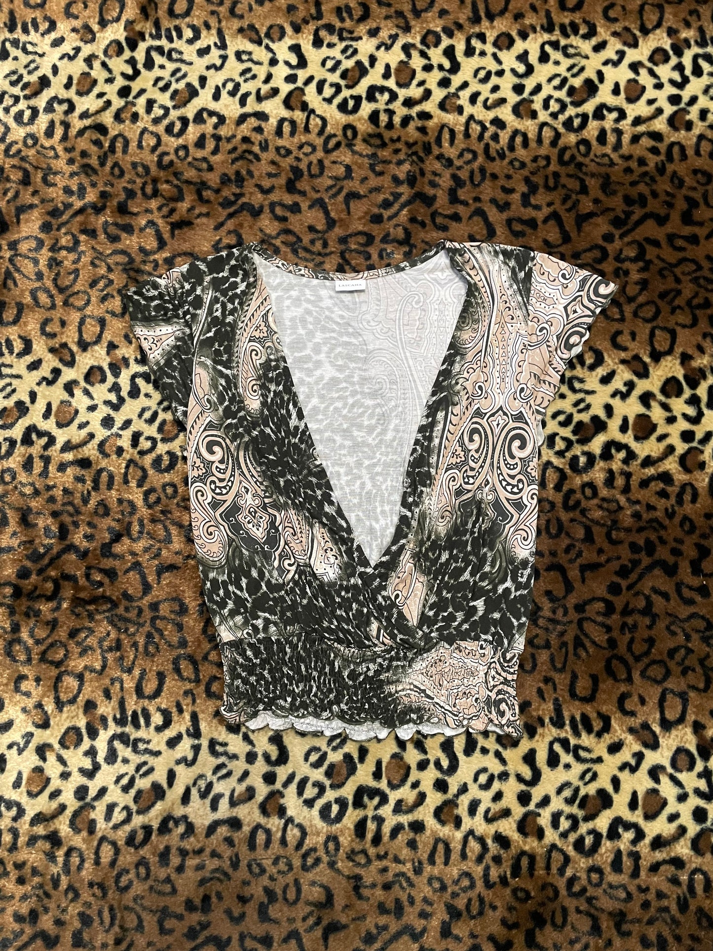 low cut animal print flowy top