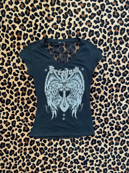 lace cross angel wing tee