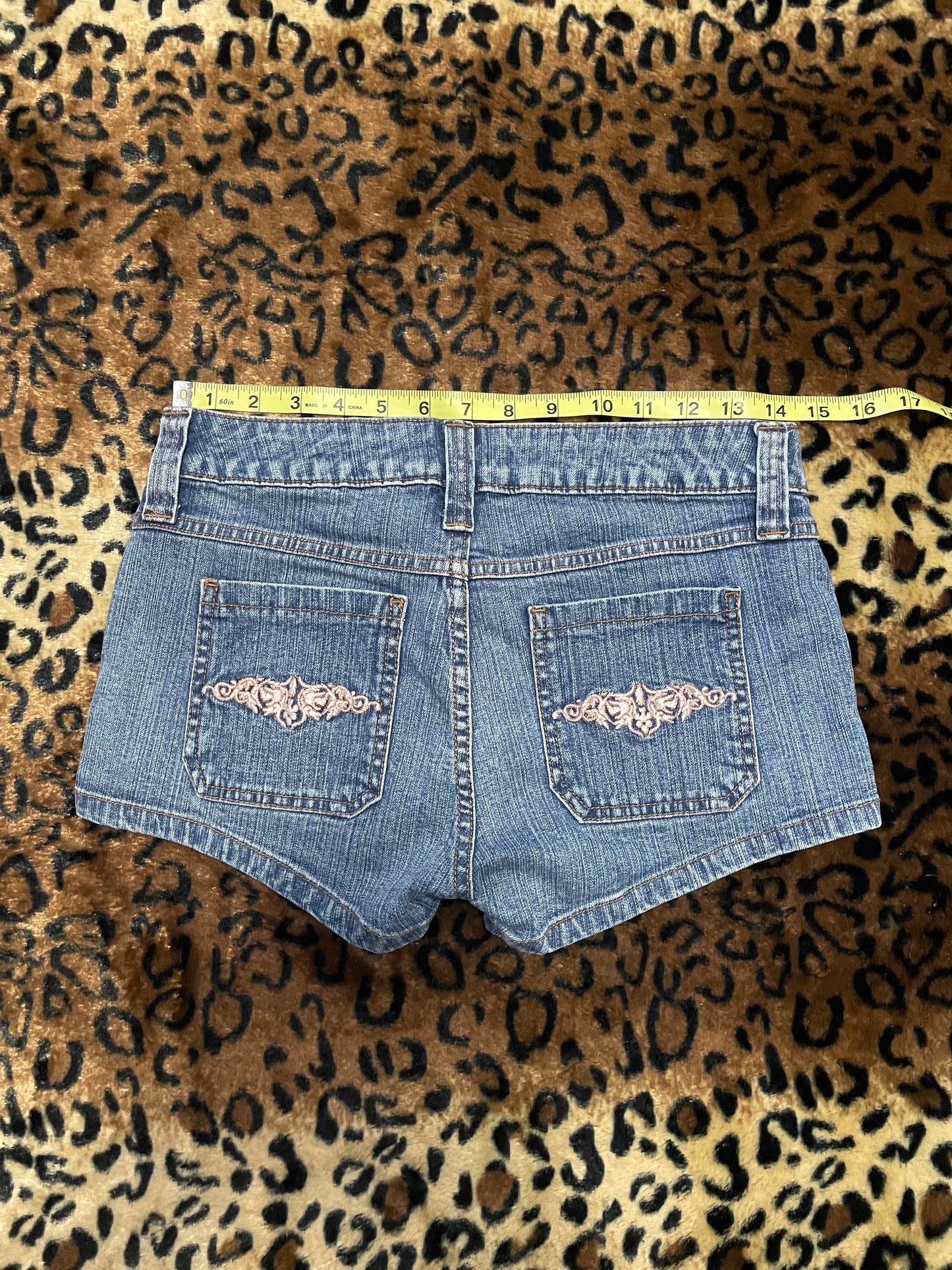 LEI embroidered denim mini shorts