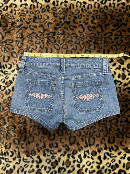 LEI embroidered denim mini shorts