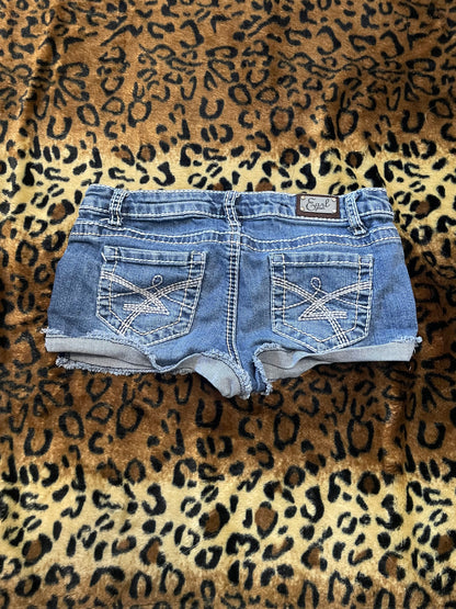 denim lowrise mini shorts