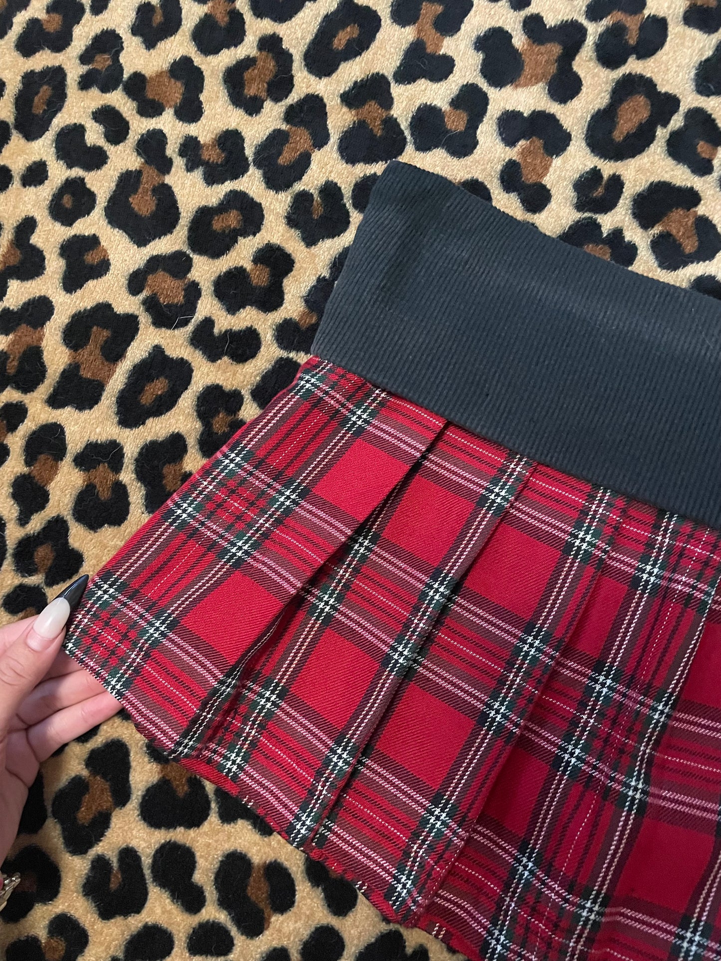 foldover plated plaid mini skirt