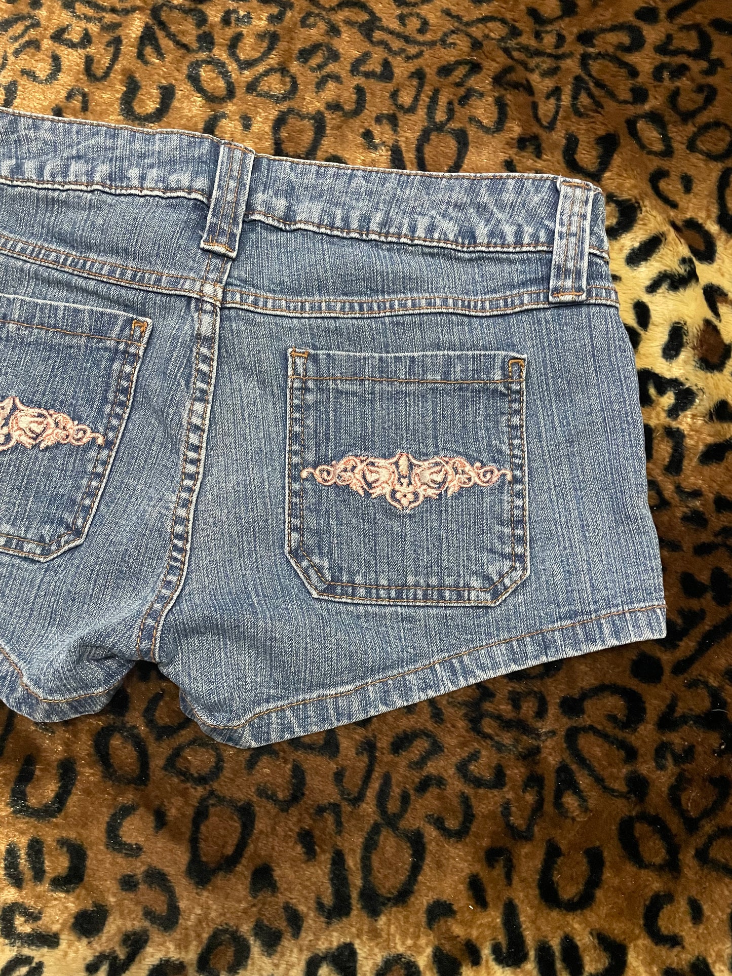 LEI embroidered denim mini shorts