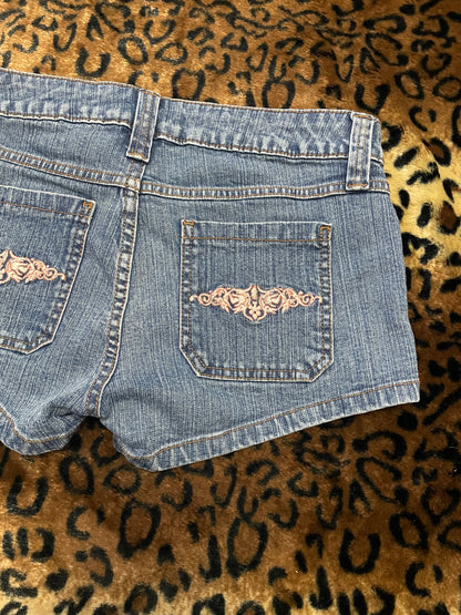 LEI embroidered denim mini shorts
