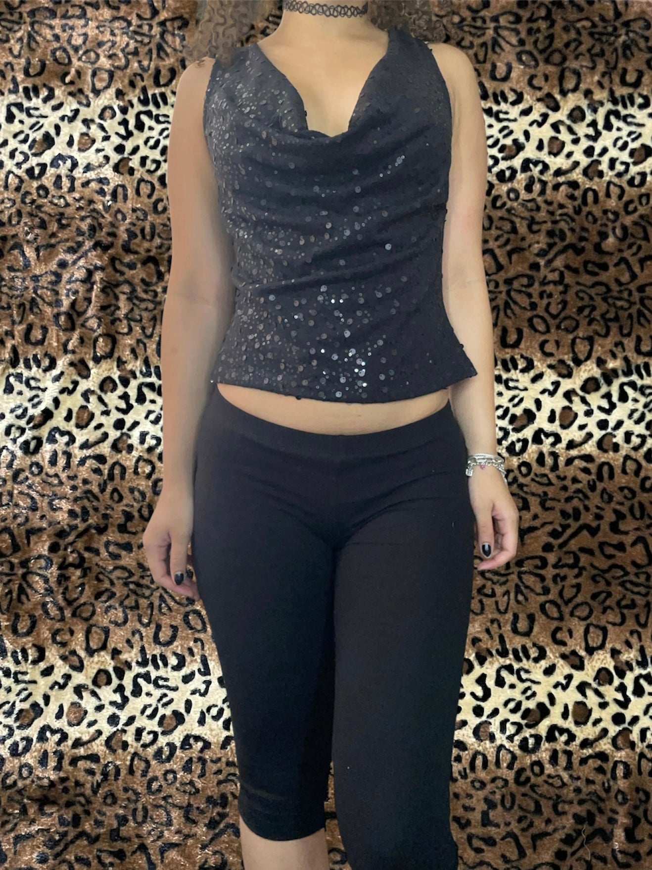 arden b sequins cowl neck tank
