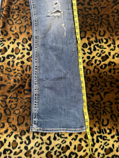 silver lowrise distressed jeans