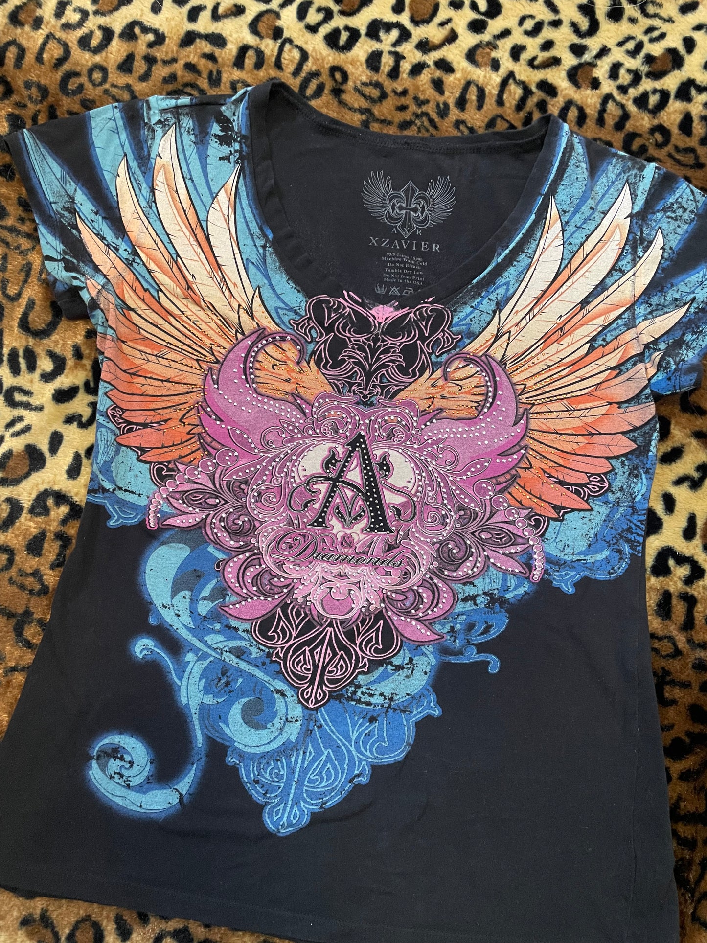bedazzled angel wing tee