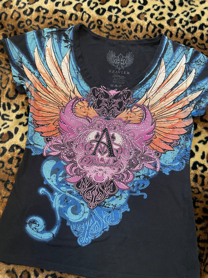 bedazzled angel wing tee