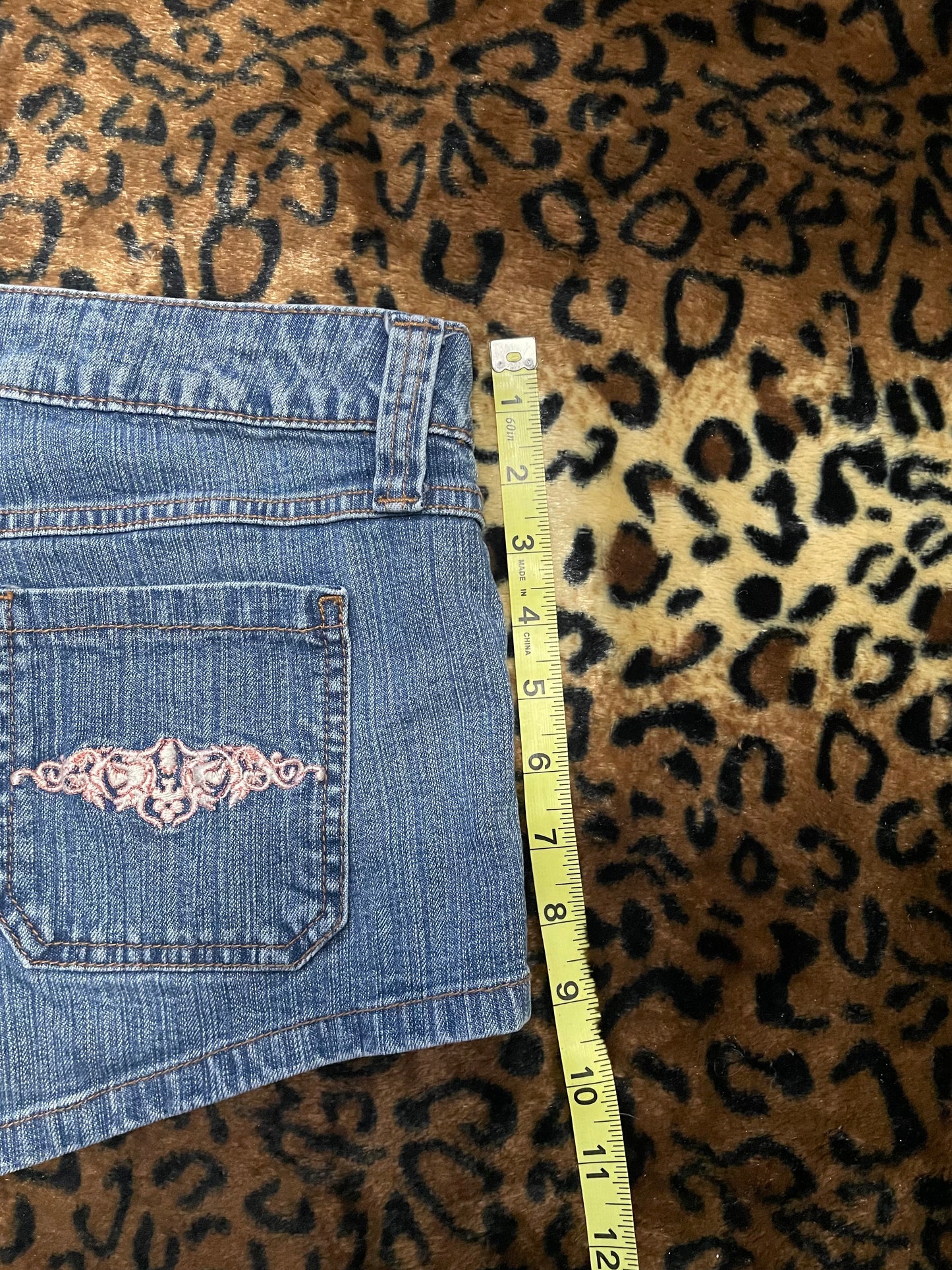 LEI embroidered denim mini shorts