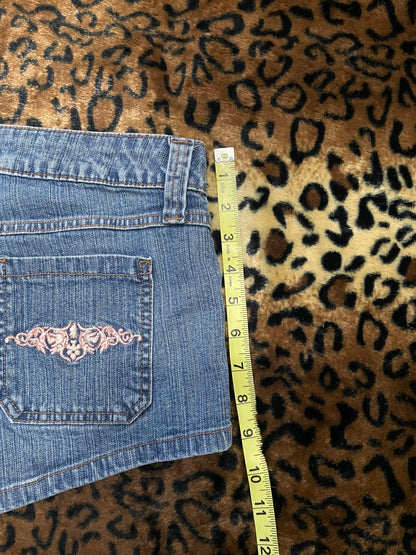 LEI embroidered denim mini shorts