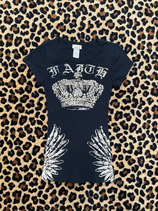 bedazzled crown and angel wing tee