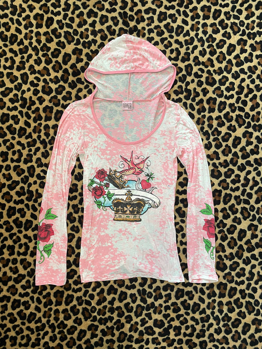 grunge style mesh hooded longsleeve