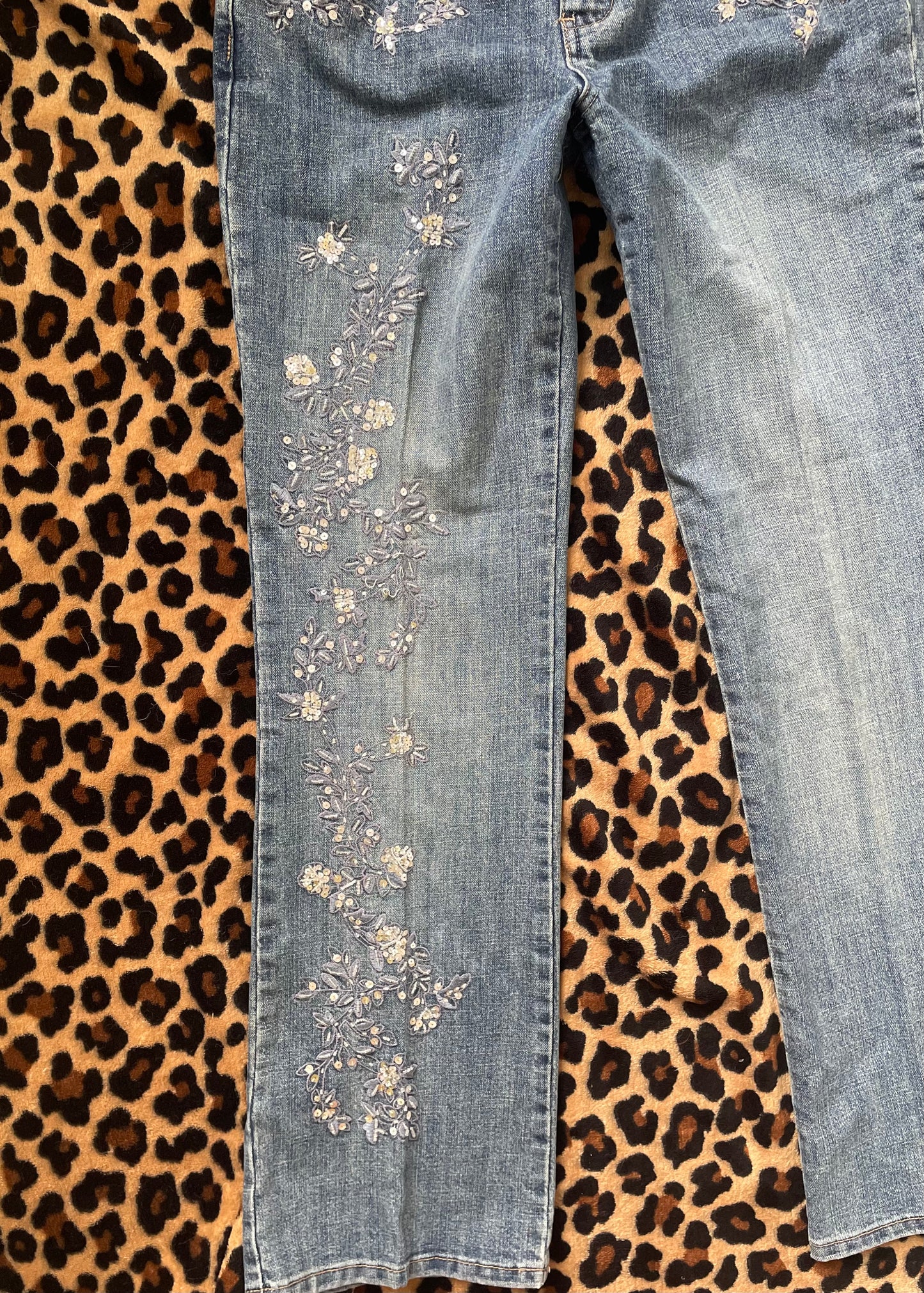 beaded low rise denim pants