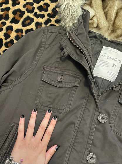 aeropostale fitted fur botton up jacket