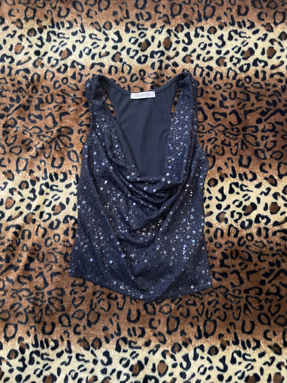arden b sequins cowl neck tank