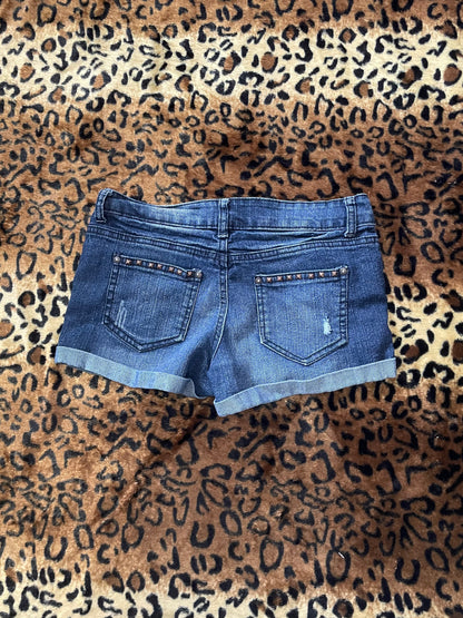 studded denim lowrise mini shorts