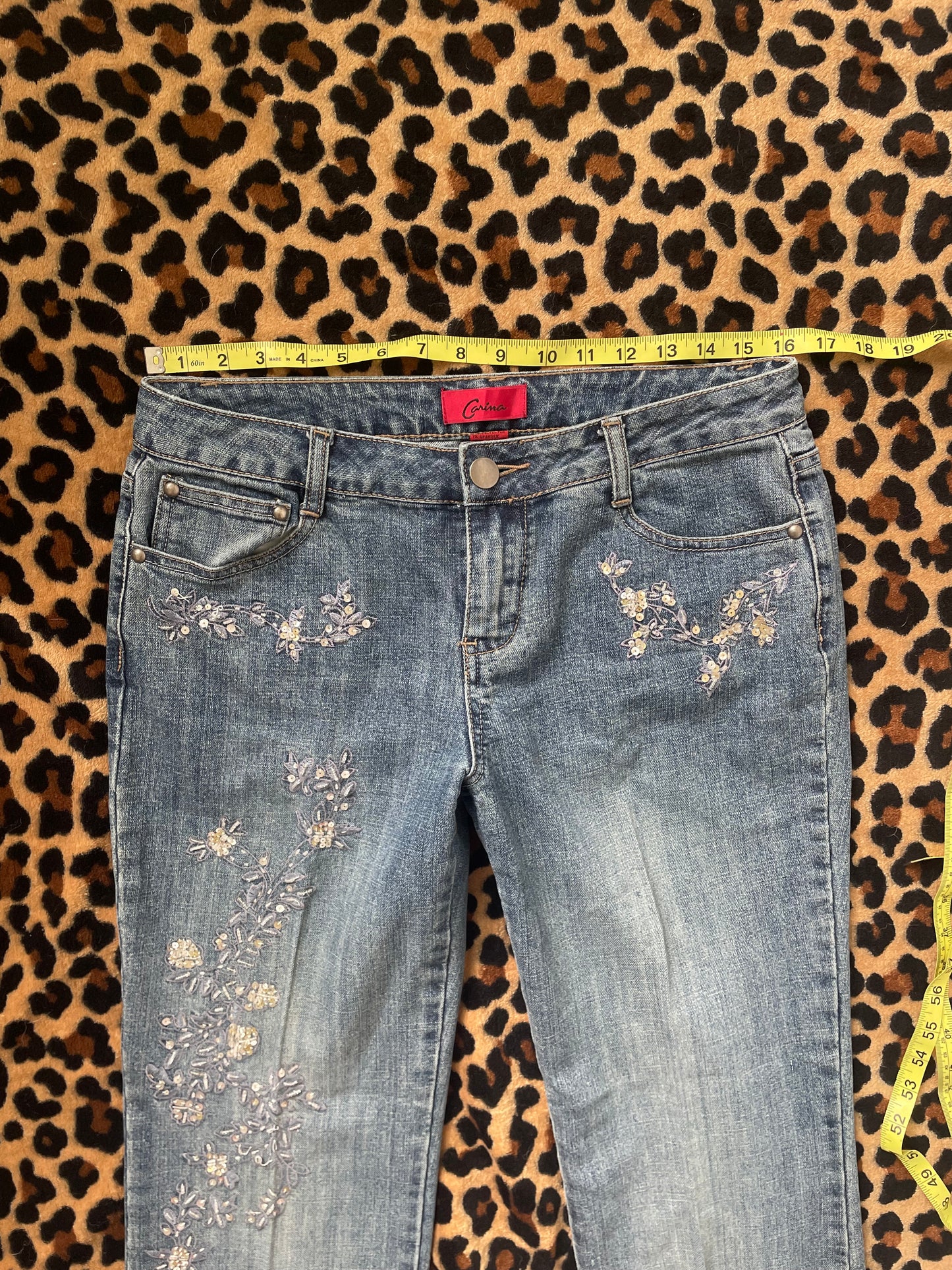 beaded low rise denim pants