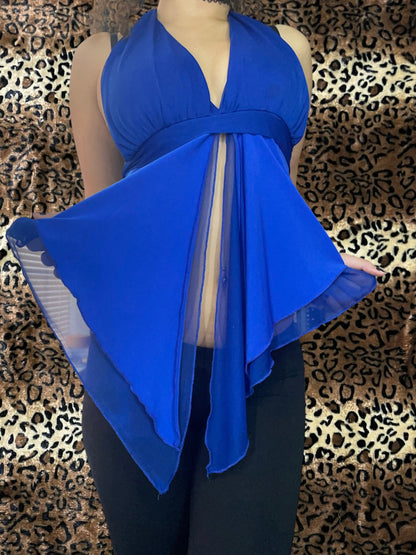 flowy mesh halter top w/ an open middle
