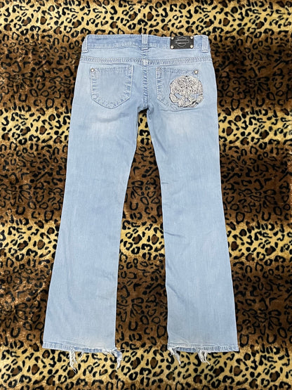 harley davidson skull lowrise flare jeans