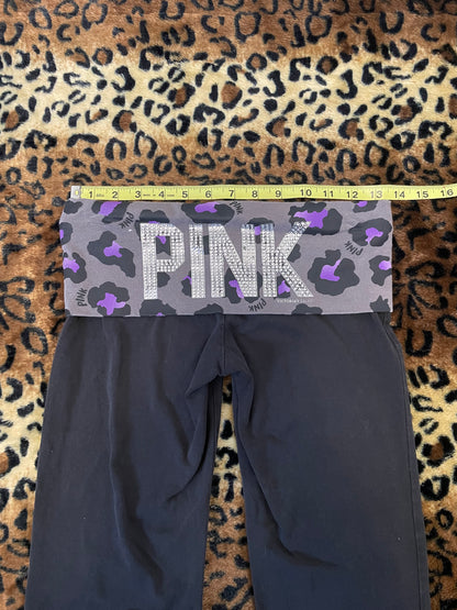 VS Pink leopard print bedazzled lowrise foldover flare leggings