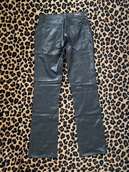 bubblegum shiny/ leather low rise pants