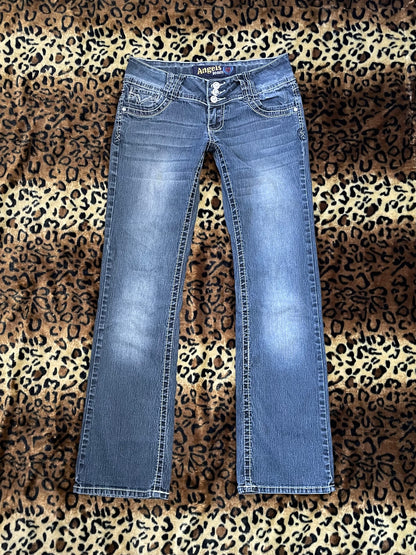 angels studded lowrise flare jeans