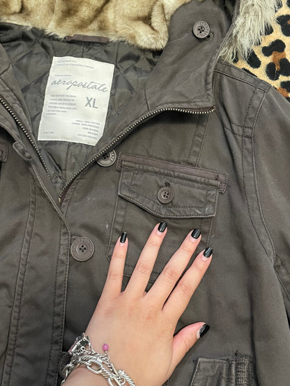 aeropostale fitted fur botton up jacket