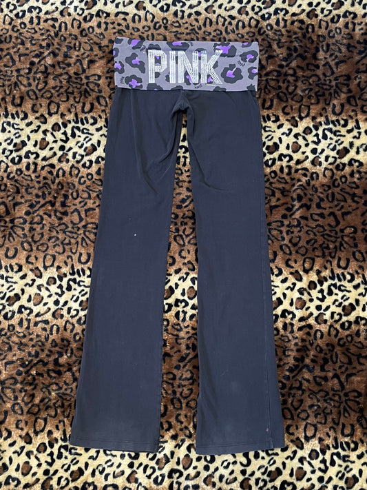 VS Pink leopard print bedazzled lowrise foldover flare leggings