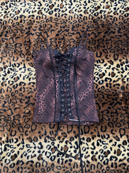 animal print lace up corset tank