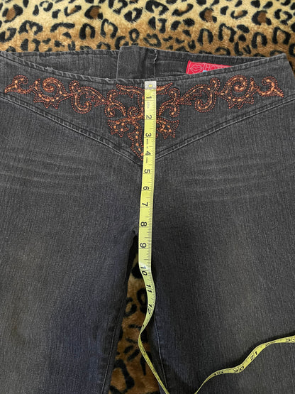 hot kiss lowrise embroidered flare jeans