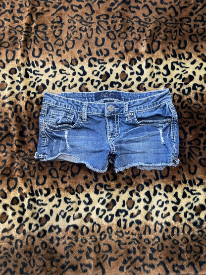 denim lowrise mini shorts