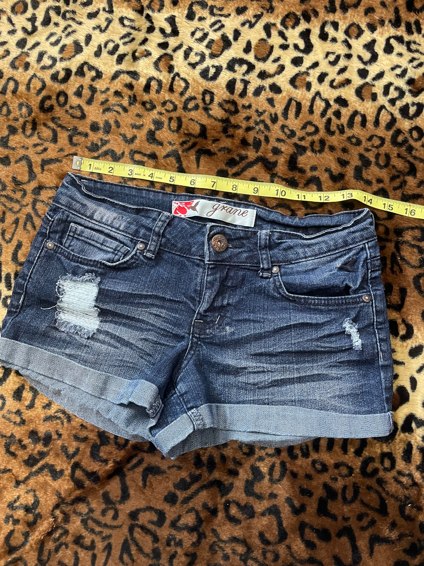 studded denim lowrise mini shorts