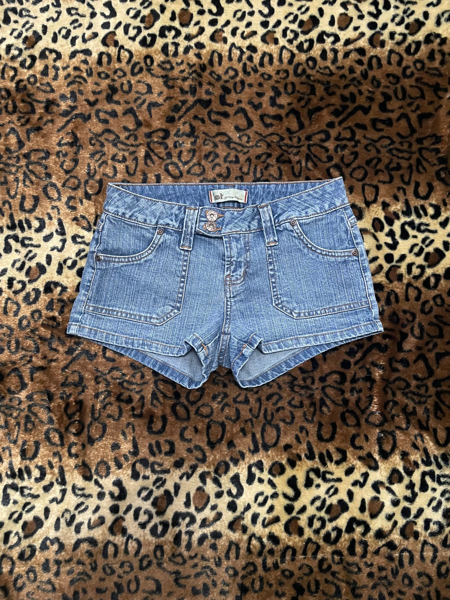 LEI embroidered denim mini shorts