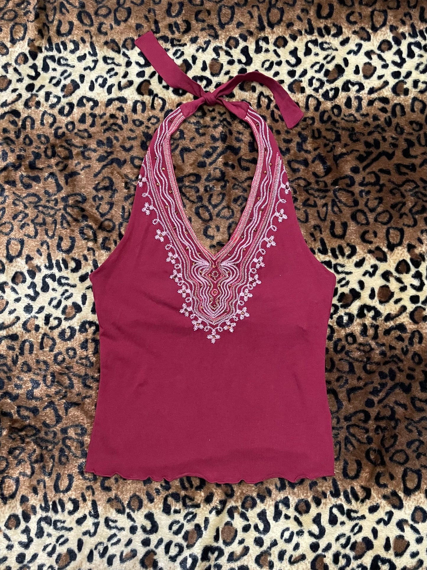 the limited embroidered halter top