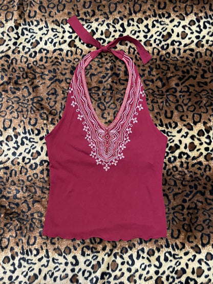the limited embroidered halter top