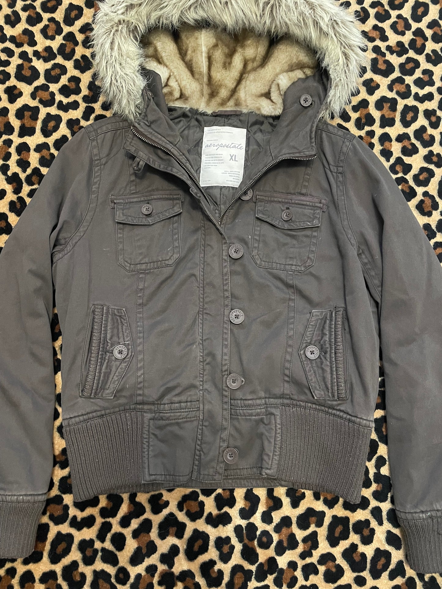 aeropostale fitted fur botton up jacket