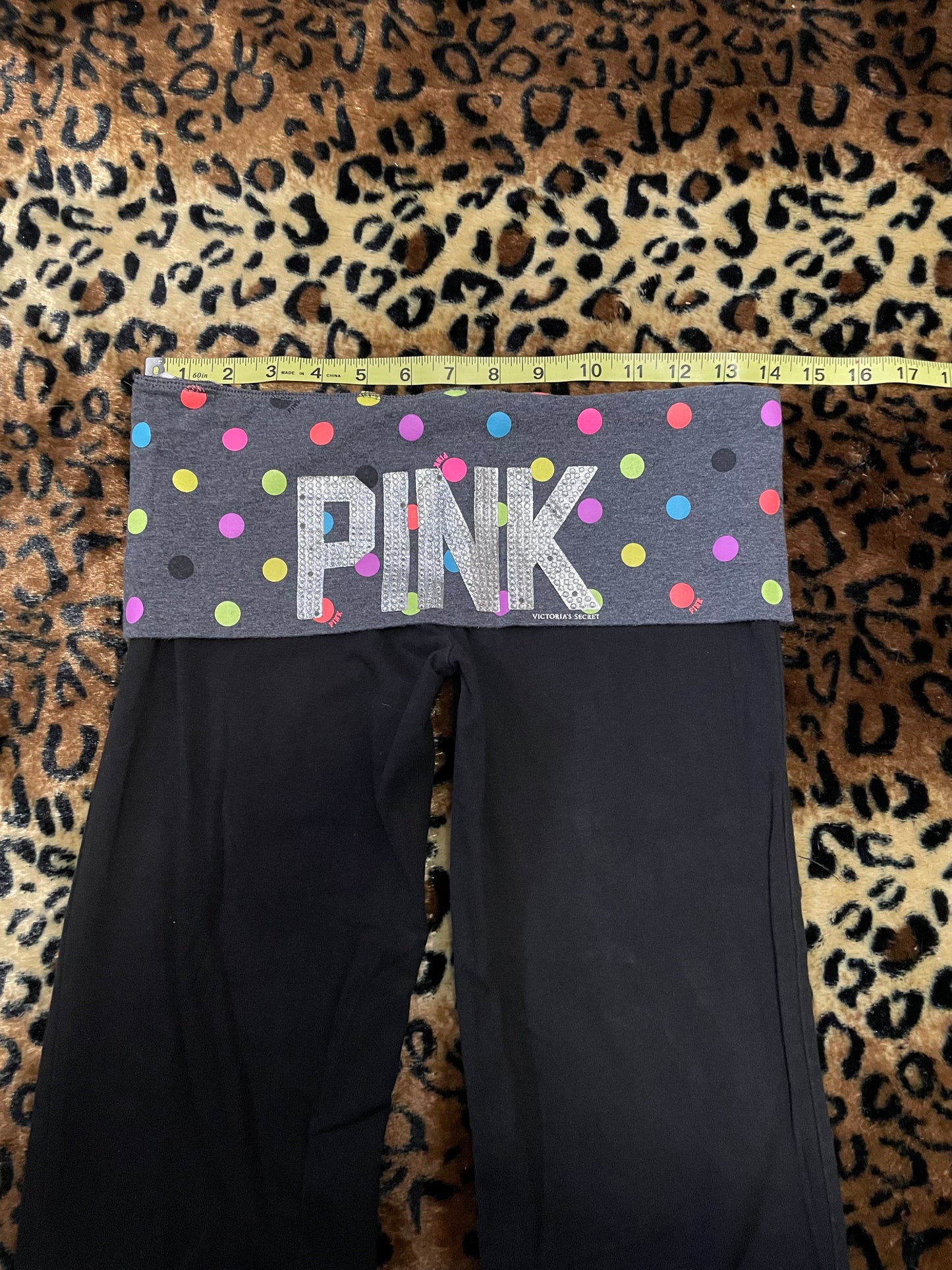 VS Pink polka dot lowrise foldover flare leggings