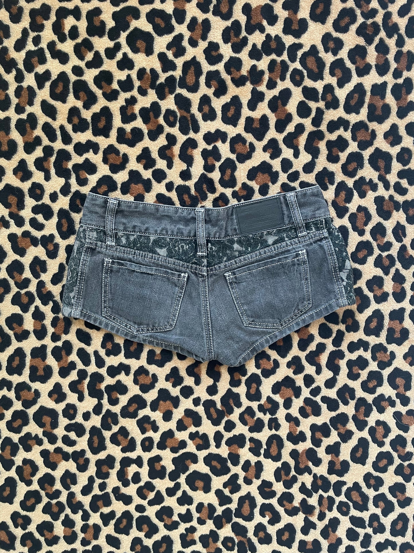 japanese lace denim mini shorts