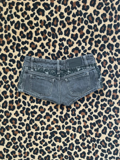 japanese lace denim mini shorts